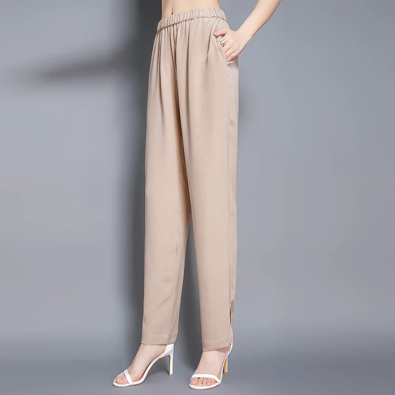 

Female High Waist Pants Spring Autumn 2021 Genuine Silk Women's Trousers Ankle-length Pants for Women Pantalon Femme Zjt2267