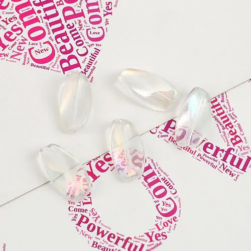 

Glass AB Rainbow Color Aurora Borealis Beads Twist Gunmetal & Fuchsia Two Color Oval Pattern About 17mm x 9mm 20 PCs