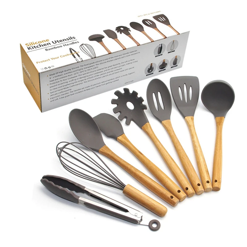 8 Pcs Kitchen Set 8-12 шт., кухонный комплект Силиконовые Пособия по кулинарии посуда с антипригарным покрытием шпатель с деревянной ручкой с деревянный ящик для хранения Пособия по кулинарии инструменты Кухонные принадлежности - Цвет: 8 Pcs Kitchen Set
