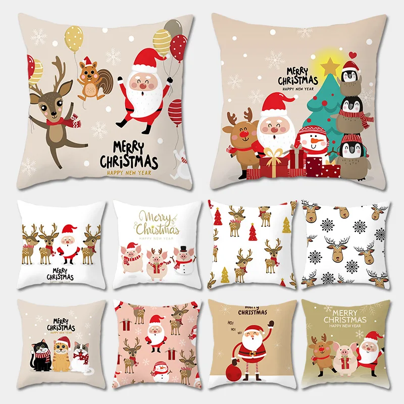 

45cm Christmas Cushion Cover Xmas Tree Santa Claus Elk Pillowcase Merry Christmas Decor For Home Happy New Year Gift Favor 2022