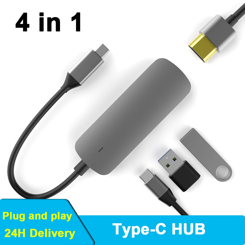 

Адаптер-концентратор 4 в 1, USB C на USB 3,0, HDMI-совместимая док-станция
