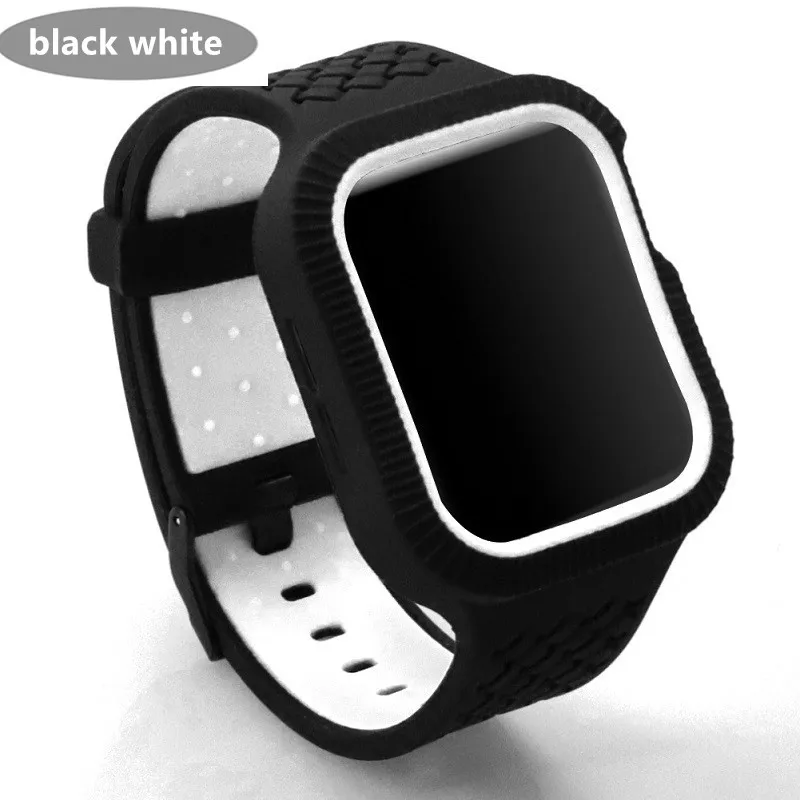 black white Чехол+ ремешок для часов Apple watch band 44 мм/40 мм iWatch band 42 мм 38 мм тканый силиконовый ремешок для часов Браслет Apple watch 5 4 3 21 40 - Цвет ремешка: black white