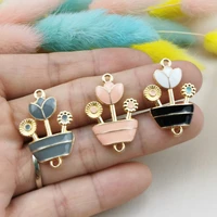 10pcslot metal potted plants flowers enamel charms connectors diy earrings keychain pendants for jewelry accessories findings