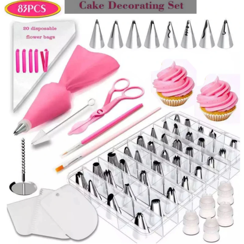 

26/83Pcs/Set Silicone Pastry Bag Tips Kitchen Cake Icing Piping Cream Cake Decorating Tools Reusable Pastry Bags Nozzle Set