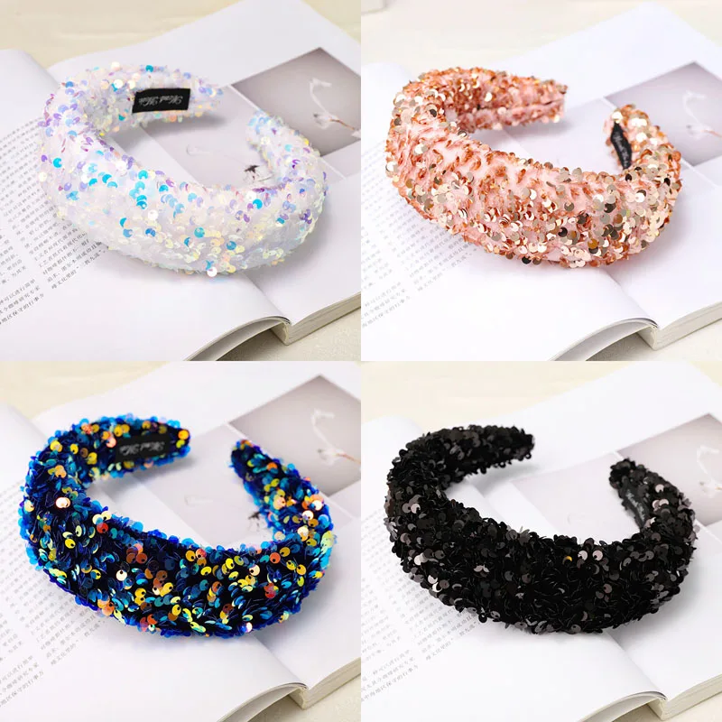 Повязка на голову женская в стиле барокко широкая эластичная Тиара с кристаллами