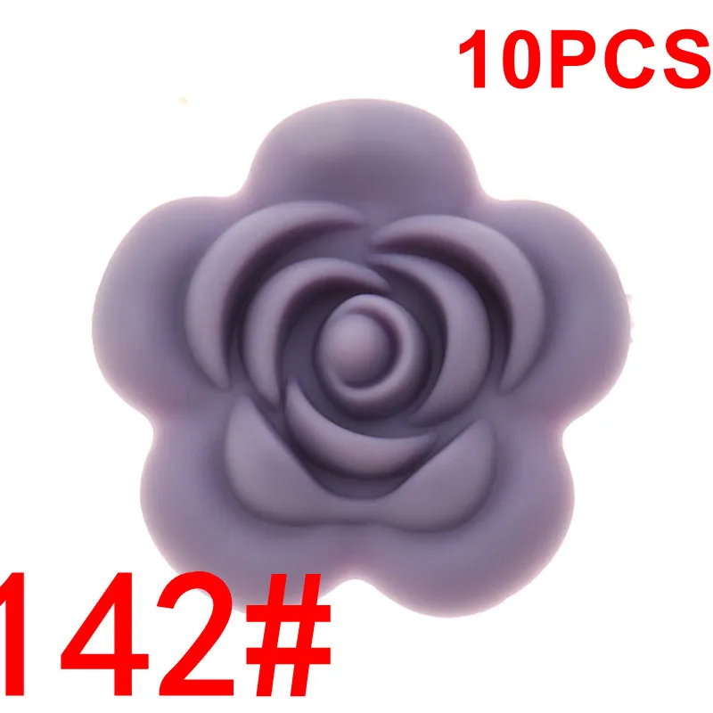 142 Lilac Gray Fkisbox 10 шт. Силиконовые Розовые Детские зубные кольца BPA бесплатно цветок жемчуг бижутерия для прорезывания зубов DIY пустышка цепь очаровательные игрушки для кормления - Цвет: 142 Lilac Gray