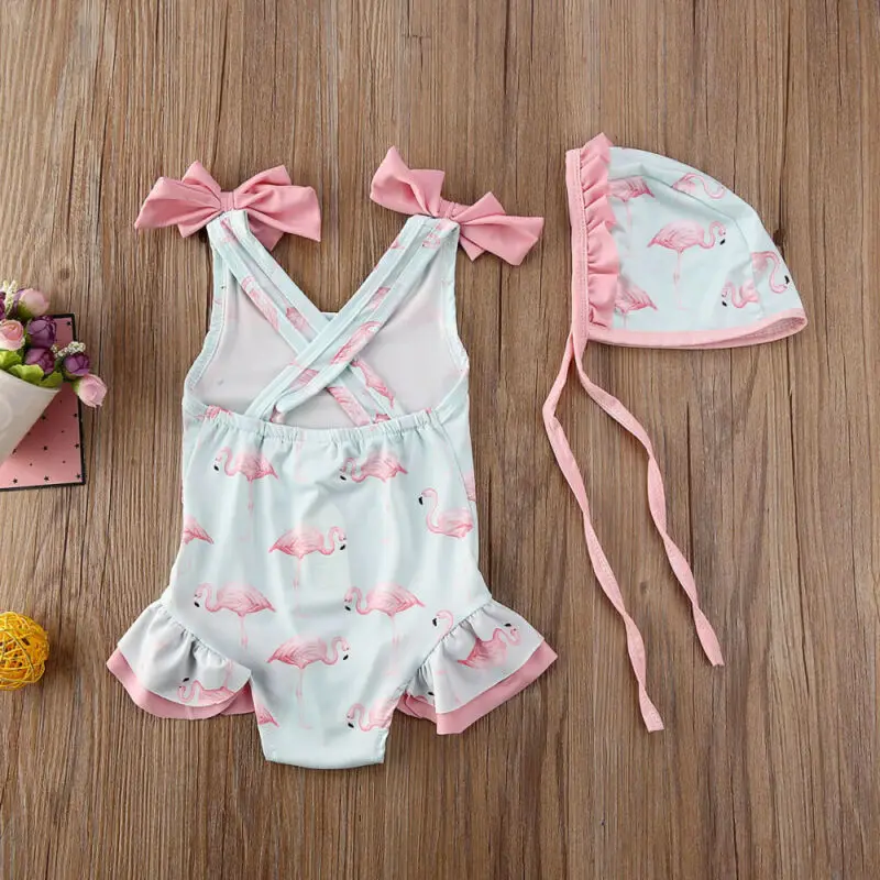 2020 Kids Baby Girls Swimwear Hot Summer Print Adorable Ruffles One-piece Bikini Swimming Cap Beachwear Costume 1-6Y | Спорт и