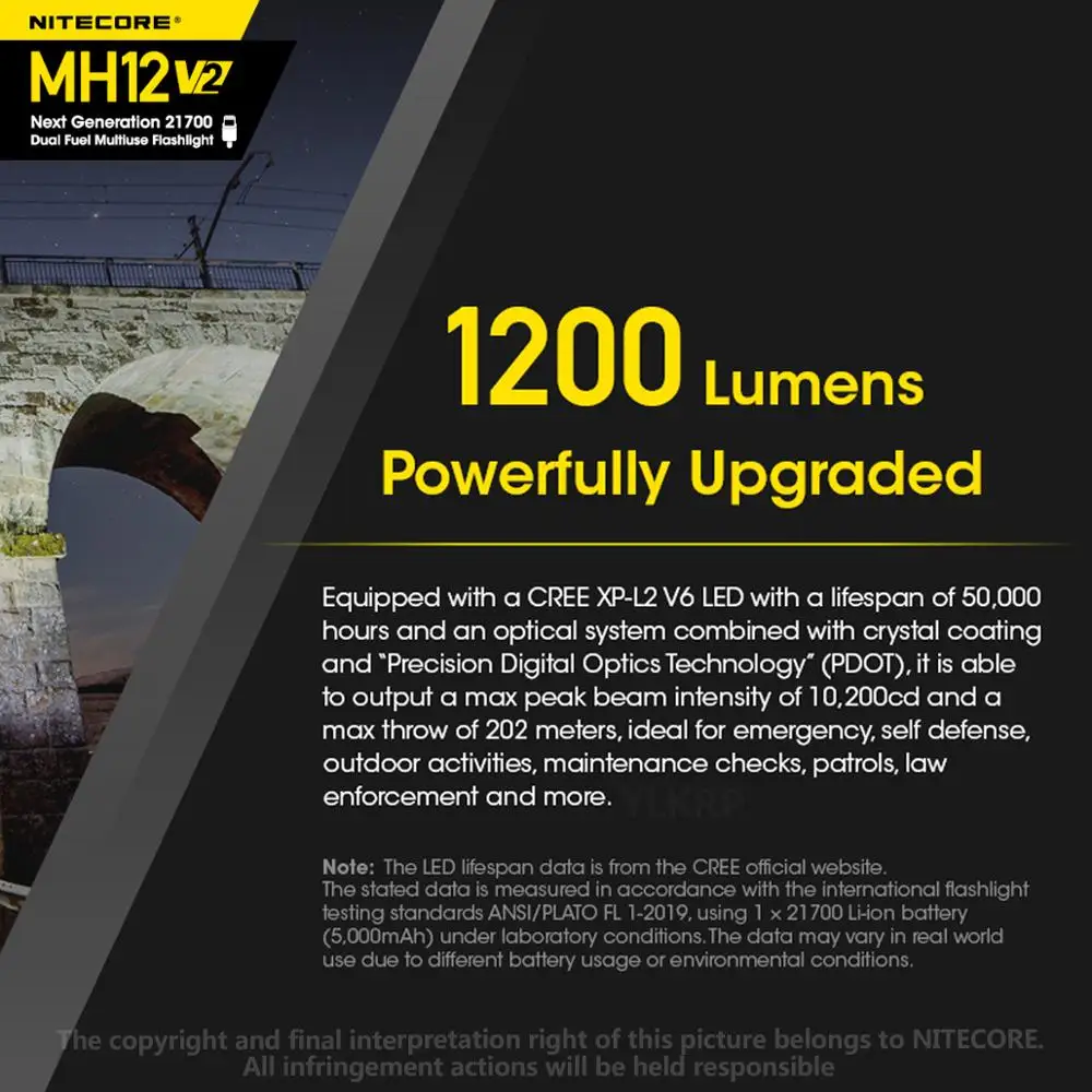 Новый NITECORE MH12v2 тактический фонарик 1200LM CREE XP-L2 V6 светодиодный USB-C Перезаряжаемые