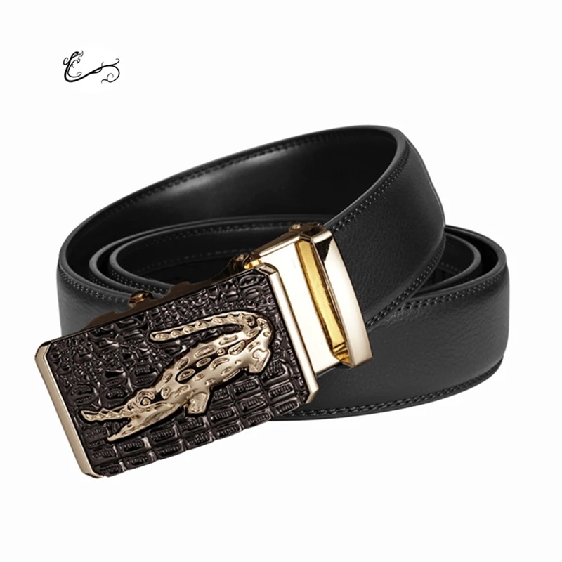 

Waist Art Genuine Leather Belt for Men Alloy Automatic Buckle Black High Quality Men's Belts Gift Cow Leather 3.5cm Width 140cm