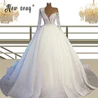 Сексуальное платье с v-образным воротом, с аппликацией свадебное платье из фатина 2021 с воротником, с длинными рукавами, с низким вырезом на спине Дубай платье принцессы в стиле Бохо невесты кружевные свадебные платья