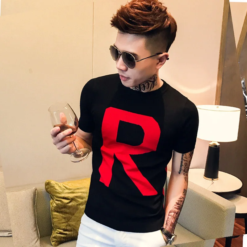 Футболка мужская Трикотажная с коротким рукавом Модная приталенная