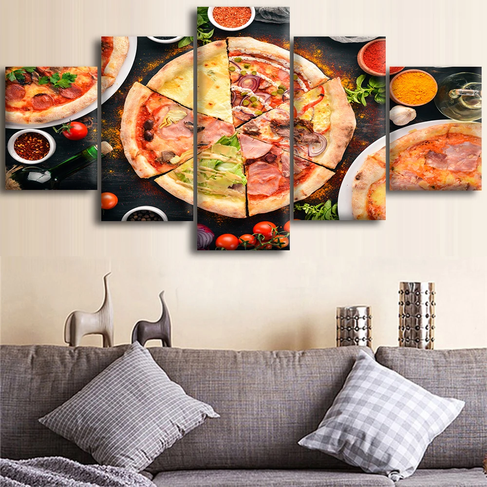 Холст HD Печать картины рамки 5 штук пиццы делая Домашний Декор стены искусства