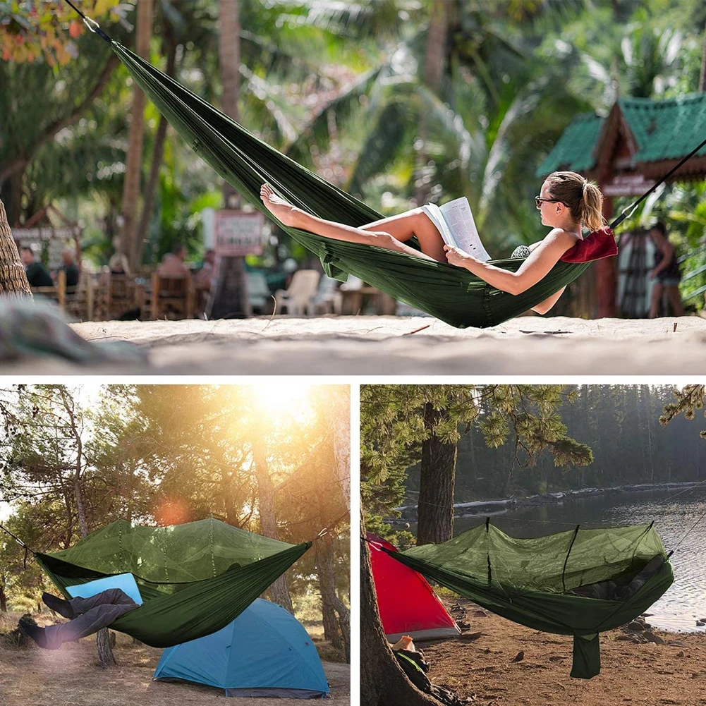 

1-2 Person Portable Outdoor Camping Hammock With Mosquito Net High Strength Parachute Fabric Hanging Bed Hunting Sleeping Swing