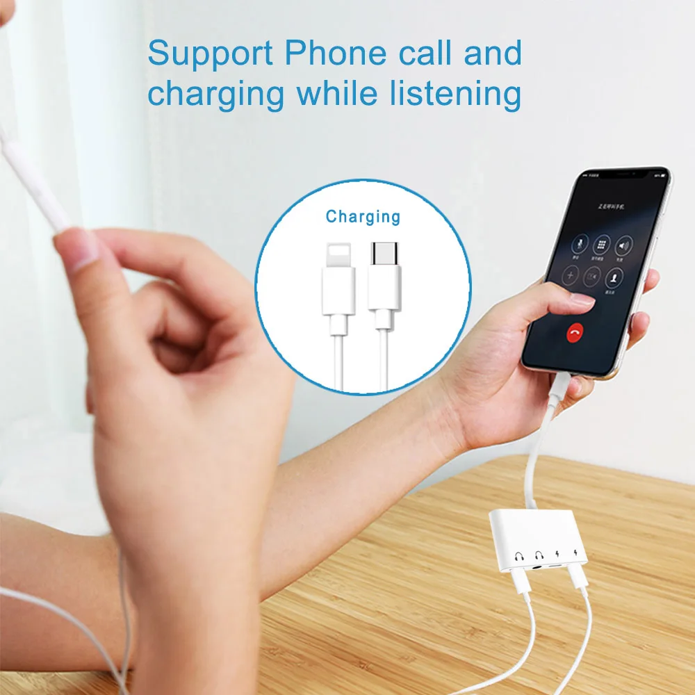 4 в 1 для Lightning до 3 5 мм Aux аудио адаптер сплиттер с type C порт зарядки iPhone X/XS/8/iPad lightning