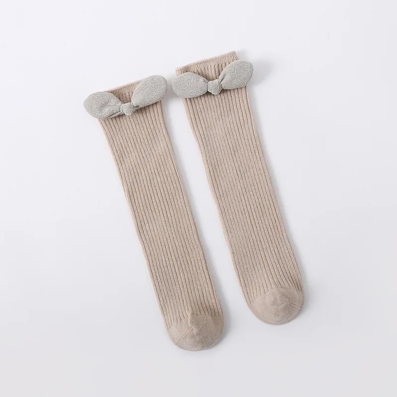Детский чулок из чесаного хлопка для девочек однотонный вязаный с бантом