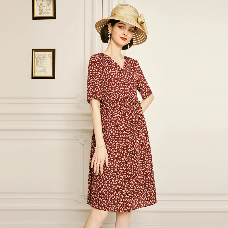 

SHZQ Silk Dress 2021 New Summer V-neck Middle Sleeve Slim Fashion Mulberry Silk Skirt