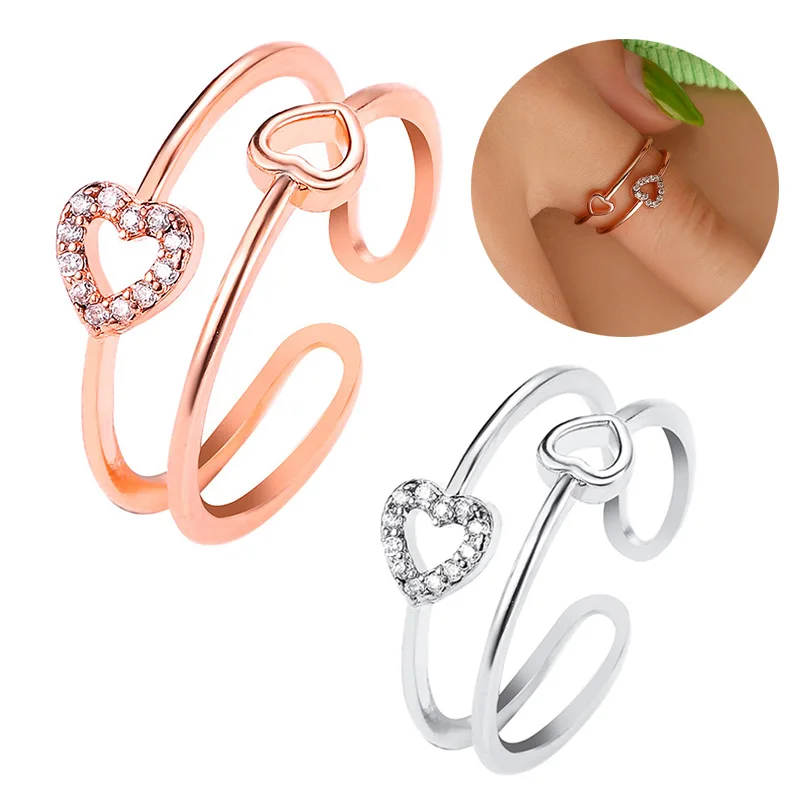 Кольцо регулируемое в форме сердца с кристаллами для женщин|Кольца| |