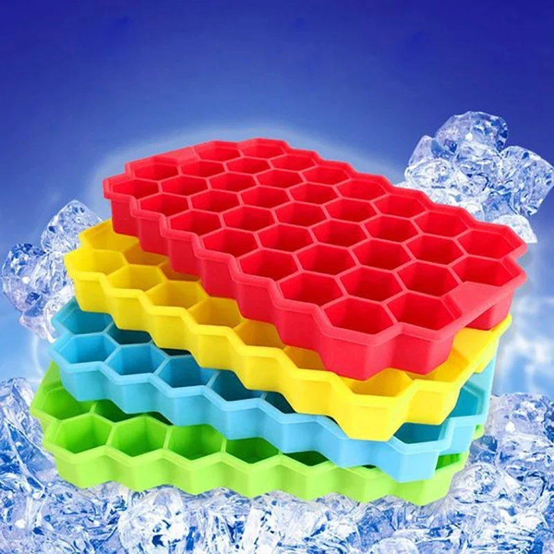 

37 Cavity Ice Cube Tray Honeycomb Ice Cube Mold Food Grade Flexible Silicone Ice Molds for Whiskey Cocktail Home Kitchen Bar
