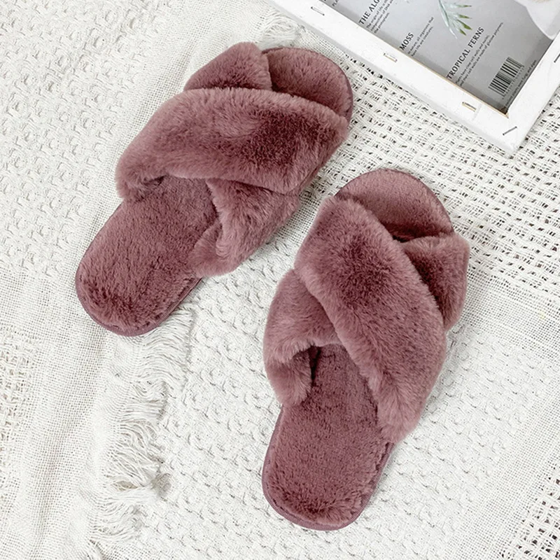 

Women Home Slippers Winter Warm Shoes Woman Slip On Flats Slides Female Faux Fur Slippers 36-43 Wholesale Slippers