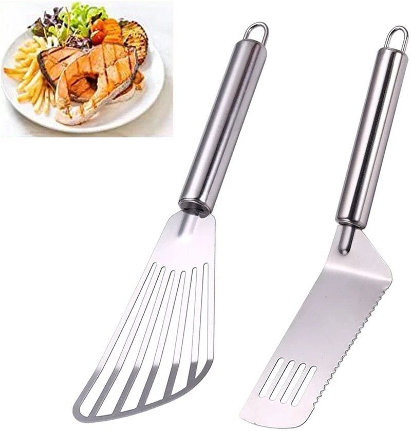 

Лопатки из нержавеющей стали с матовой ручкой, тонкие шлицевые лопатки для переворачивания, жарки, гриля, яиц, пиццы, 2 шт.