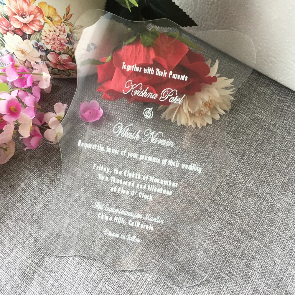 

50pcs/lot Latest Hot 2019 Wedding Card Design Custom Printing Acrylic Invitation Cards
