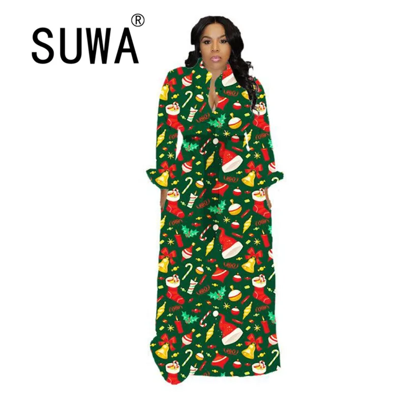 

Plus Size Christmas Dress Women Long Sleeve O-neck Print Winter Christmas Party Dress Fashion Cartoon Long Dress Femme Vestidos