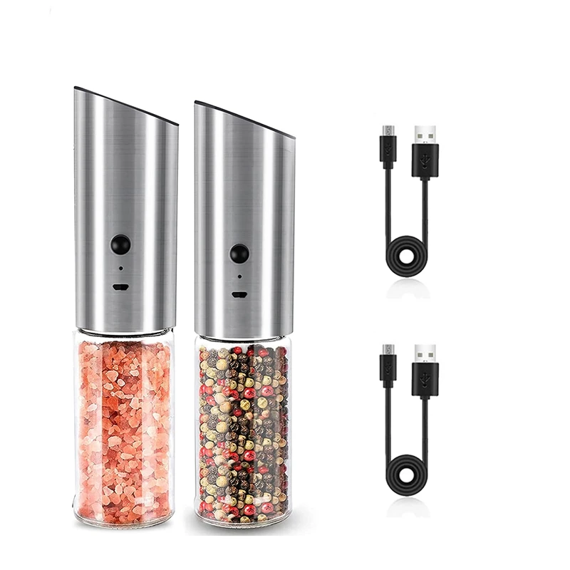 

2 Pcs USB Electric Salt & Pepper Grinder Set,Salt & Pepper Mill with Adjustable Coarseness,170ML,Easy Refillable & Clean