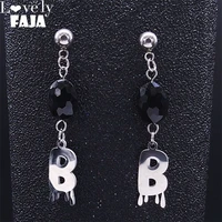 punk goth letter b stainless steel grass small stud earings silver color long earrings jewery boucle doreille femme e7003s03