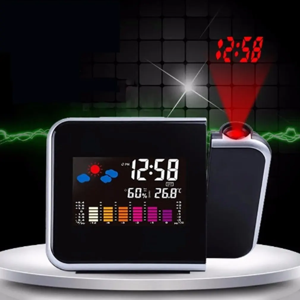 

Colorful LED Digital Projection Alarm Clock Temperature Thermometer Humidity Hygrometer Desk Time Projector Clock