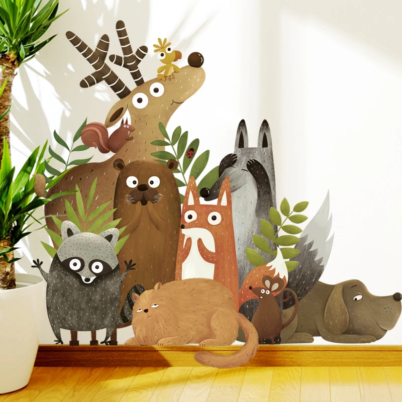 

DIY Creative Cartoon Jungle Animal Friends Wall Sticker for Kids Room Decoration Vinyl PVC Door Stickers Nursery Decor Murals