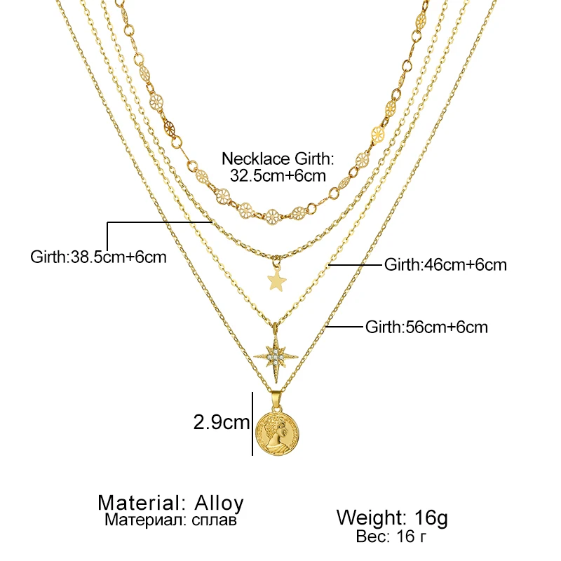 

Bohemian Multi-layer Gold Color Necklace for Women Crystal Star Virgin Mary Coin Pendant Necklace Hollow Design Jewelry Gift