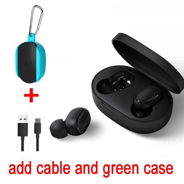 cable and green case Xiaomi Redmi Airdots TWS Bluetooth наушники стерео бас BT 5,0 Eeadphones с микрофоном Handsfree Наушники управление AI - Цвет: cable and green case