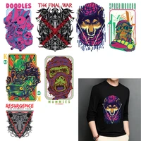 cool punk skull patches for clothing diy heat transfer printed sticker jeans press appliqued decoration iron on patch