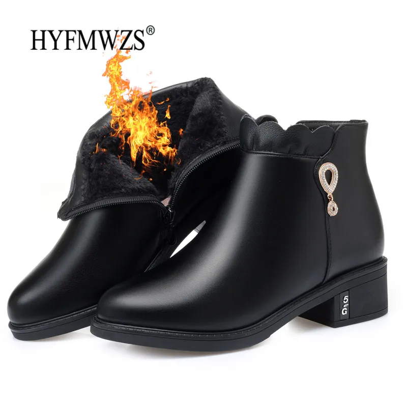 HYFMWZS Толстая кожаная обувь черного цвета botines mujer 2019 на хлопковой подкладке