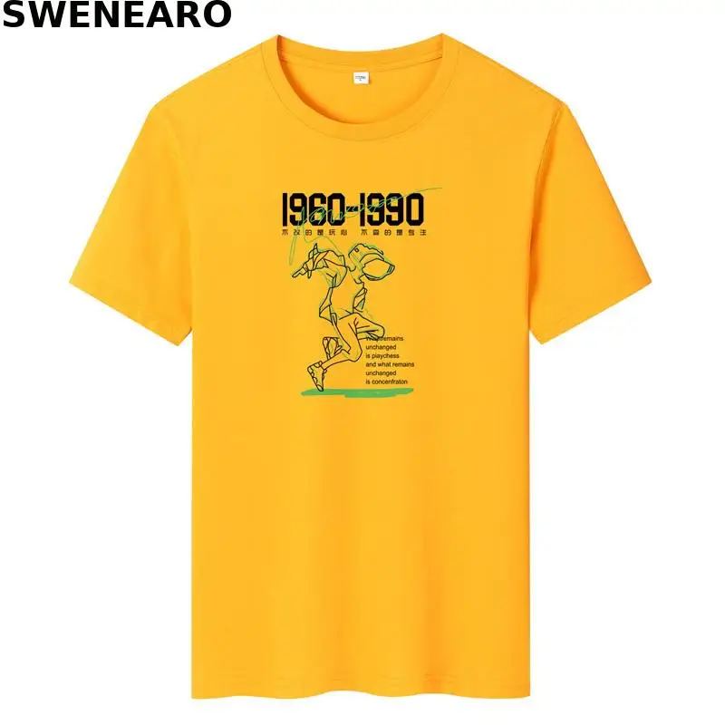 

SWENEAR 2021 new summer 100% pure cotton green line people printed T-shirt men's casual O-neck short-sleeved brand T-shirt