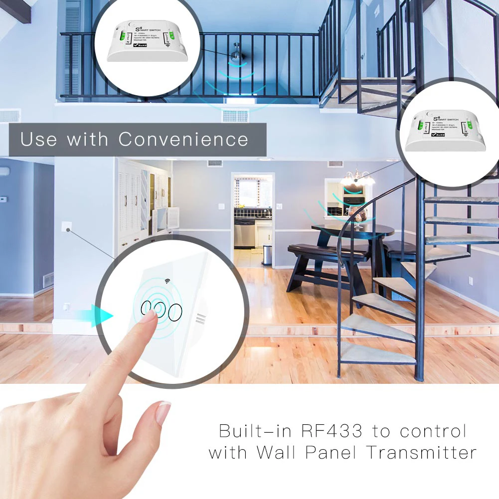 Один огонь WiFi RF433 умный настенный выключатель Smart Life Tuya пульт дистанционного