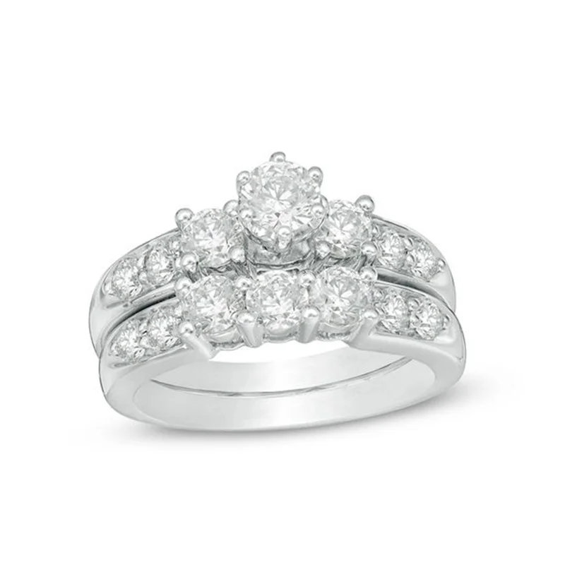 

Exquisite Luxury Geometric Round White Zircon Ring Set Female Romantic Wedding Banquet Accessories Lover Gift Wholesale