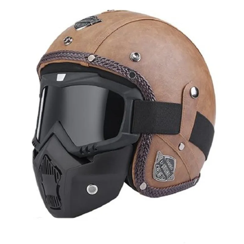 

Винтажный мотоциклетный шлем в стиле ретро, 3/4, с открытым лицом, в горошек, козырек из искусственной кожи, Casco, мотоциклетный шлем, шлемы для ...