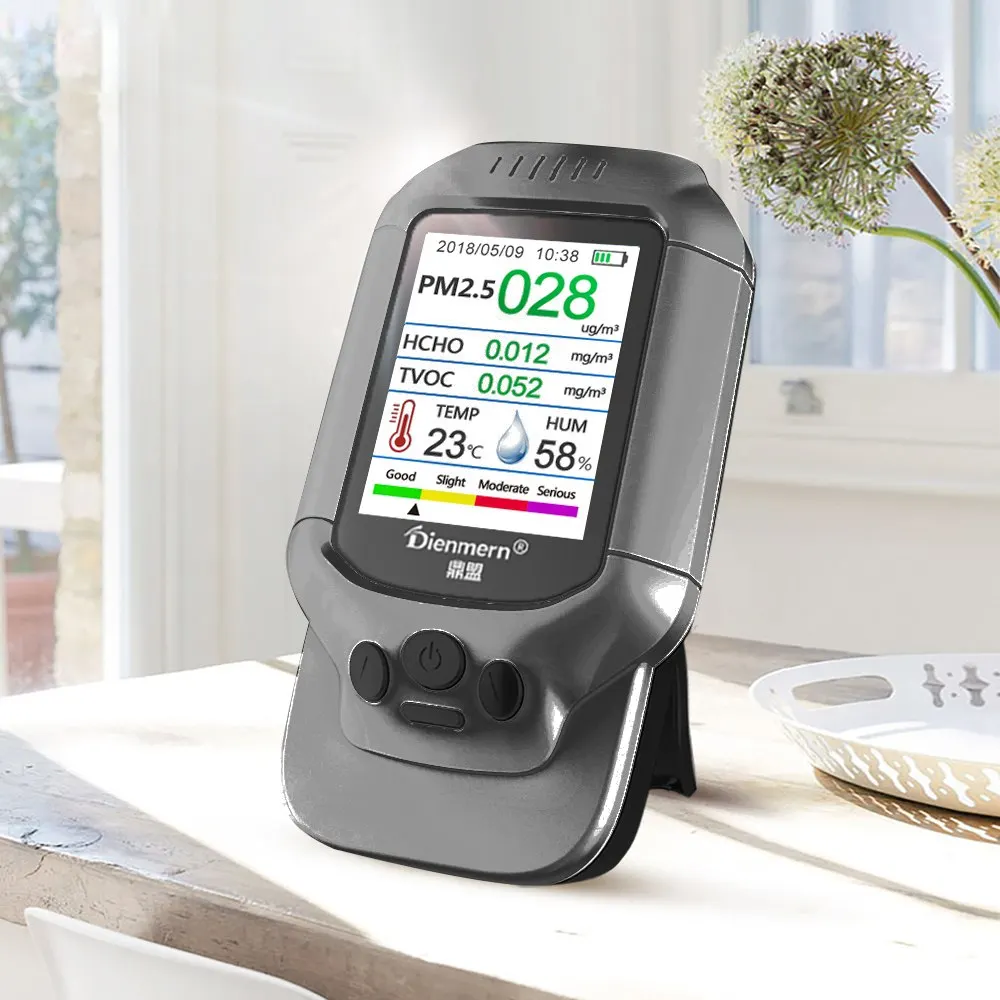

PM2.5 HCHO TVOC Detector Temperature and Humidity Air Quality AQI Detection PM 2.5 Gas Analyzer Home Protection English Version