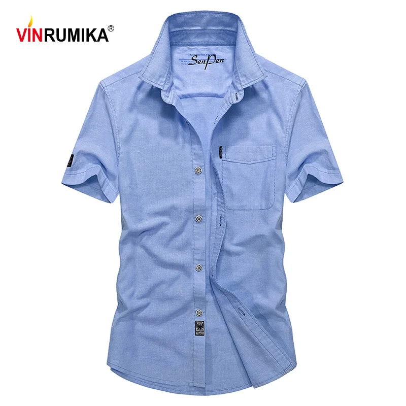 VINRUMIKA 2020 мужская летняя деловая Повседневная брендовая рубашка небесно голубого