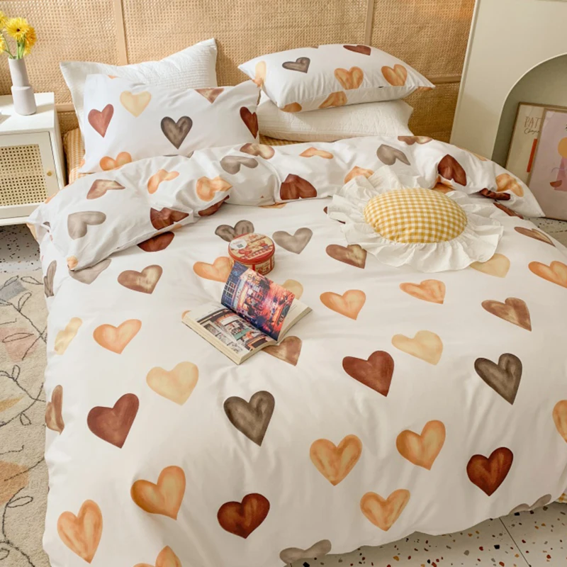 

HD Printed Home Textile Bedding Set 4pcs Princess Bedroom Quilt Cover Bed Comforters Cotton Silky Softness King Queen Size Sheet