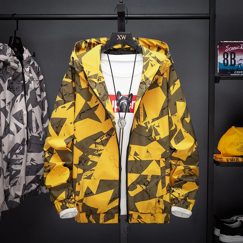 

2019 NEW Camouflage Casual Patchwork Jacket Men Hip Hop Spring Autumn Male Windbreaker Hooded Coat Bomber Jacket Men Plus siz 5