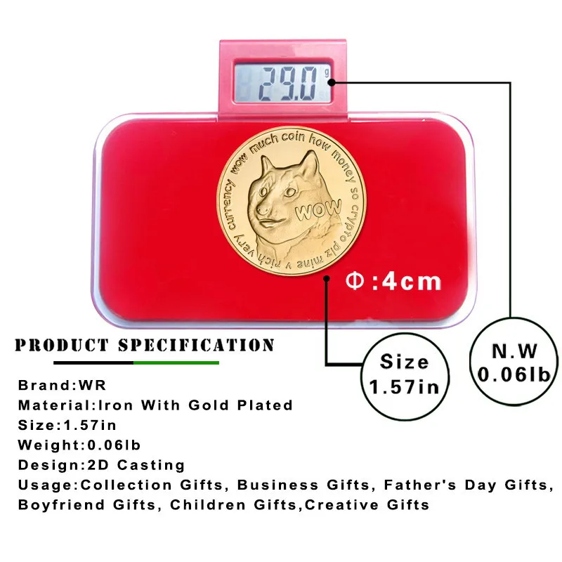 

1Piece Dogecoin Gold Silver Dog Commemorative Coins Collection Wow Dog Pattern Souvenir Home Decoration Crafts Desktop Ornaments