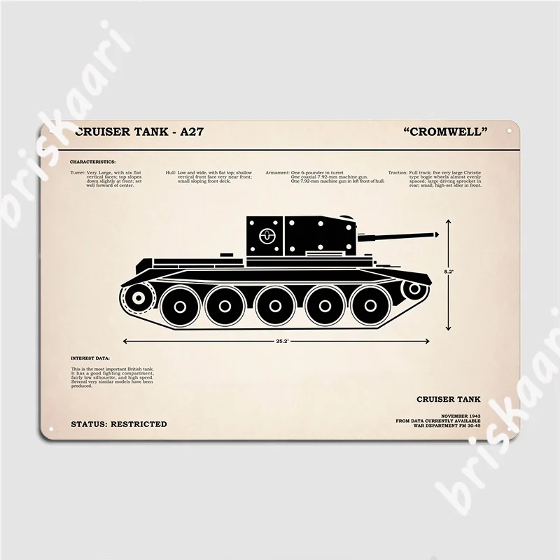 

Металлический знак Cromwell Cruiser Tank, Декор стен для паба, гаража, клуба, дома, печатный жестяной плакат