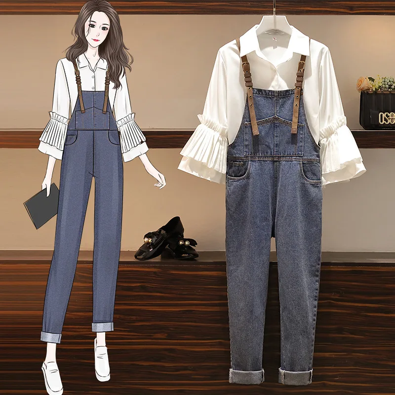 

Large Size Women's Casual Suit 2021 Spring Autumn New Solid Color Lapel Temperament Fashion Suspender Pants Overalls Two-piece