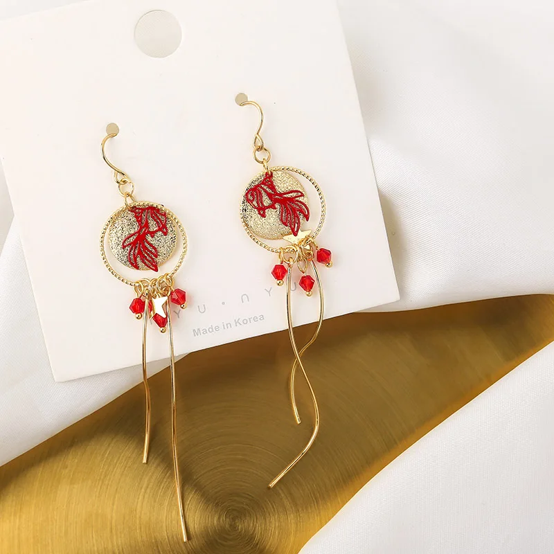 Новинка 2019 модные длинные круглые серьги с кисточками в китайском стиле