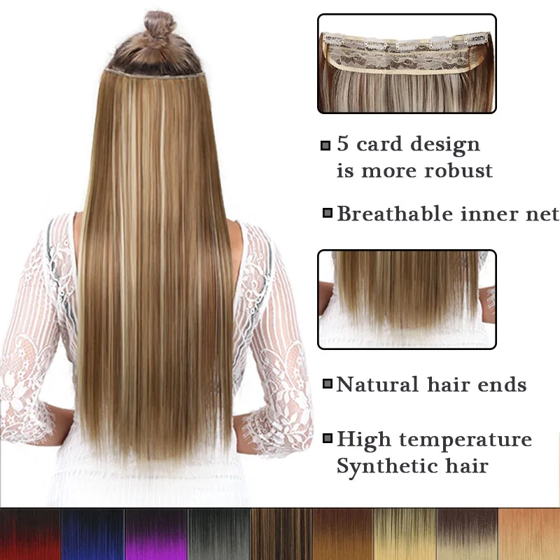 Женские длинные прямые накладные волосы AILIADE синтетические на 5 заколках