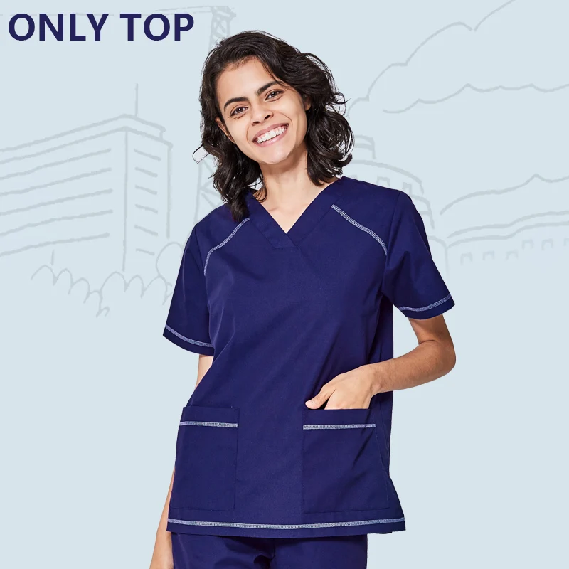 Scrub Top Медицинский костюм униформа для женщин и мужчин больничный медицинский скраб одежда Униформа модный дизайн в обтяжку дышащая вся распродажа - Цвет: Scrub Top