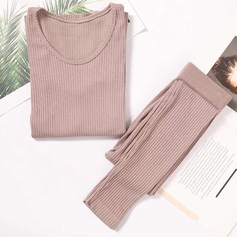 

Women's Long Johns Thermals For Autumn Winter Warm Underwear Set Round Neck Stretch Soft Sleeping Suit Solid Color