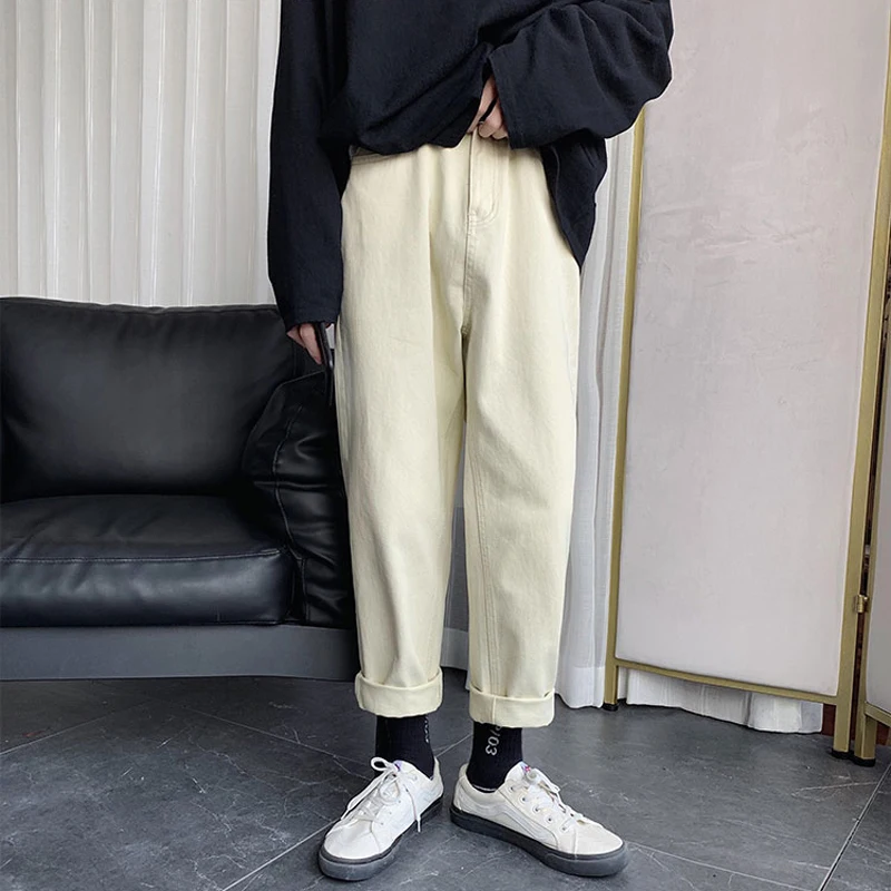 2020 Spring Straight Pants Men Solid Color Fashion Casual High Quality Loose Zipper Jean Trousers Denim M-XXL | Мужская одежда